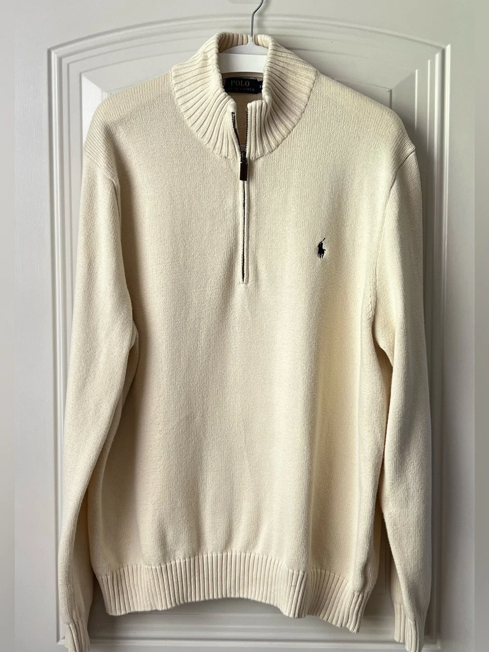 Polo Ralph Lauren Cotton Knit Quarter Zip Sweater Cream Ivory XXL